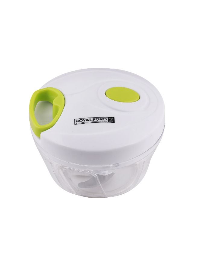 Royalford Mini Vegetable Chopper 3Pcs Stainless Steel Blades Anti Skid Base Multicolour Clear With Green/White Cover - Image 1