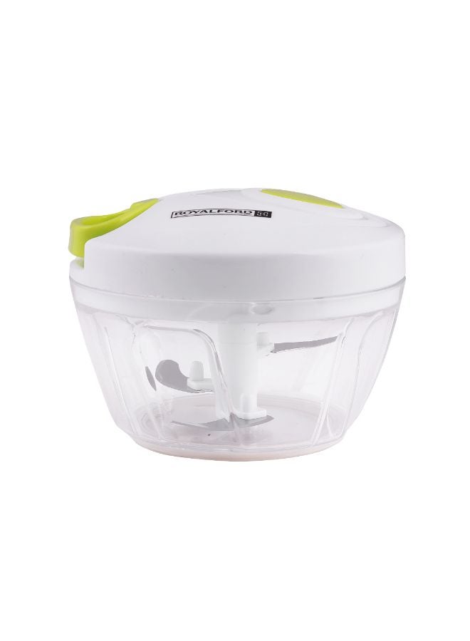 Royalford Mini Vegetable Chopper 3Pcs Stainless Steel Blades Anti Skid Base Multicolour Clear With Green/White Cover - Image 2