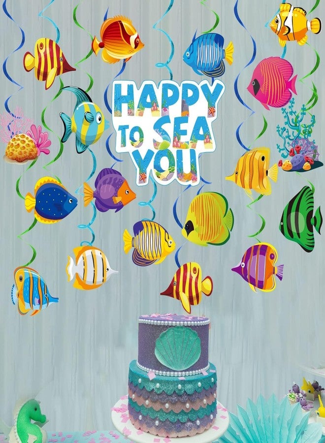 Wiooffen 66 Pcs Tropical Fish Hanging Ceiling Swirls Under The Sea Party Decorations Ocean Themed Party Hanging Spiral Decorations for Boys Girls Kids Mermaid Creatures Ocean Party Birthday Party Supplies - Image 5