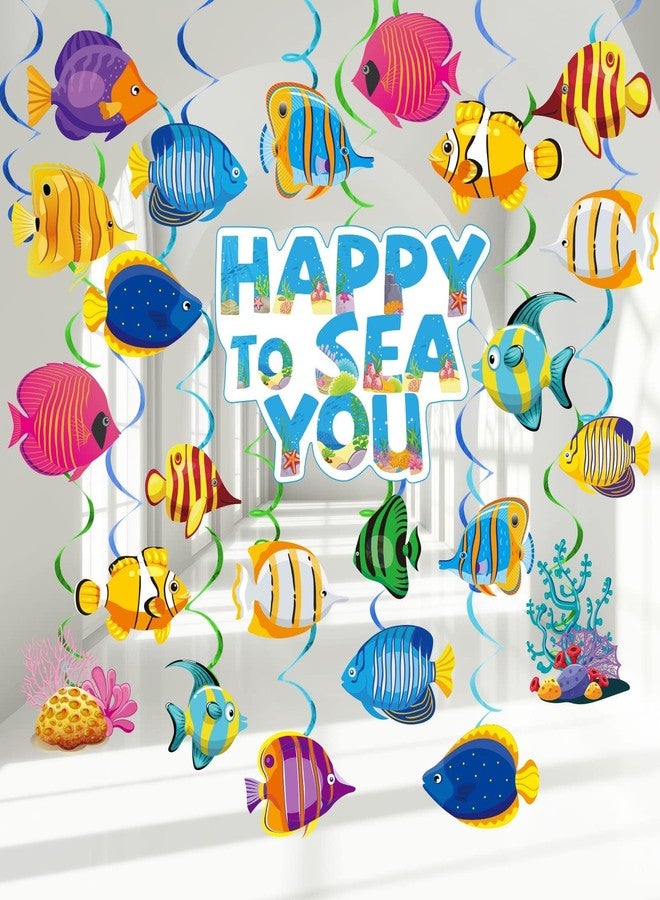 Wiooffen 66 Pcs Tropical Fish Hanging Ceiling Swirls Under The Sea Party Decorations Ocean Themed Party Hanging Spiral Decorations for Boys Girls Kids Mermaid Creatures Ocean Party Birthday Party Supplies - Image 1