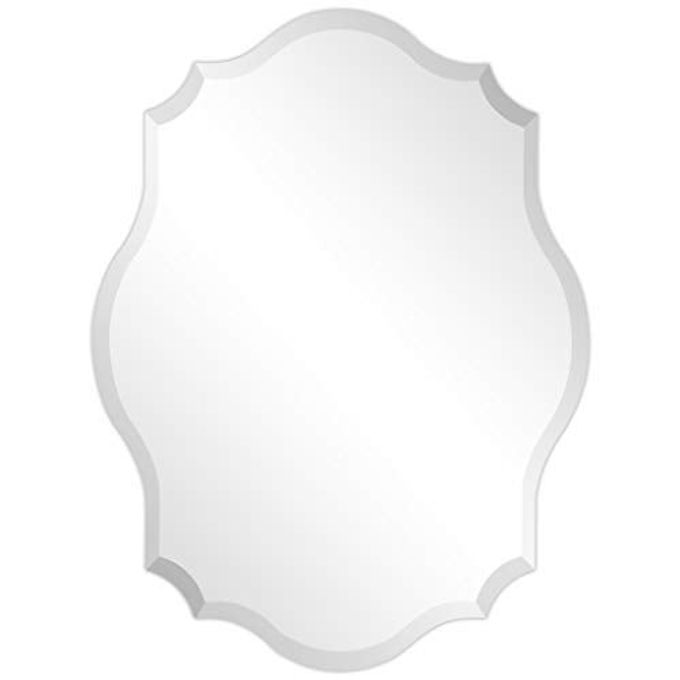 FRAMELESS PRISM MODERN WALL MIRROR 1BEVELED EDGE READY TO HANG FOR BATHROOM VANITY BEDROOM 24 X 32 OBLONG SCALLOPED