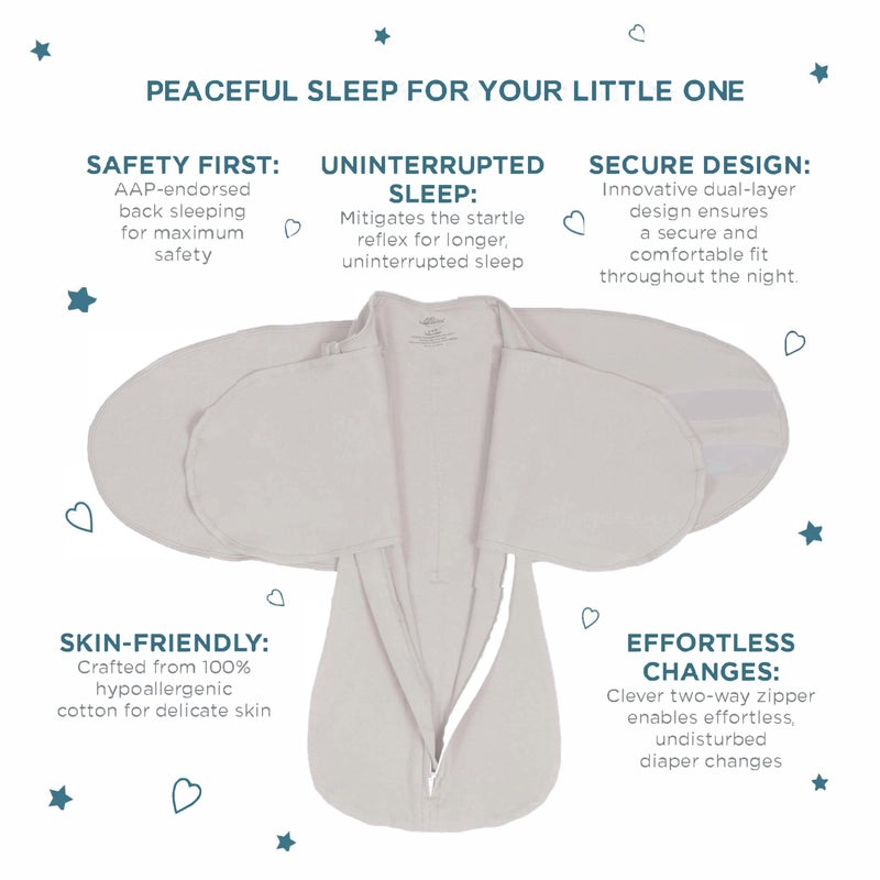 LullaBaby "Double Dream Swaddle: Exclusive Dual Wing Design, Pediatrician-Endorsed, Ultra-Soft Cotton, 0-2 Months, 6-14 lbs - White Sand - Image 3