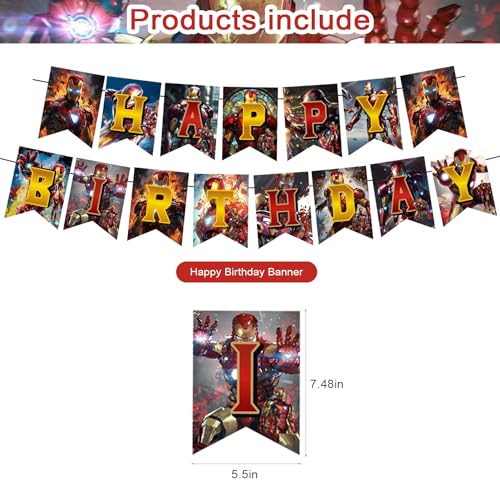 PINUO 𝓘𝓻𝓸𝓷 𝓜𝓪𝓷 Birthday Party Decorations,Iron Hero Party Supplies Includes Cartoon Iron Hero Birthday Banner Balloons Cupcake Toppers Cake Topper Party Favors - Image 2