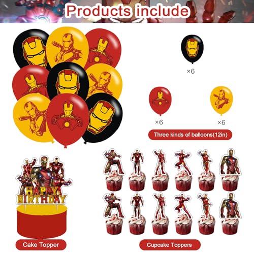 PINUO 𝓘𝓻𝓸𝓷 𝓜𝓪𝓷 Birthday Party Decorations,Iron Hero Party Supplies Includes Cartoon Iron Hero Birthday Banner Balloons Cupcake Toppers Cake Topper Party Favors - Image 3