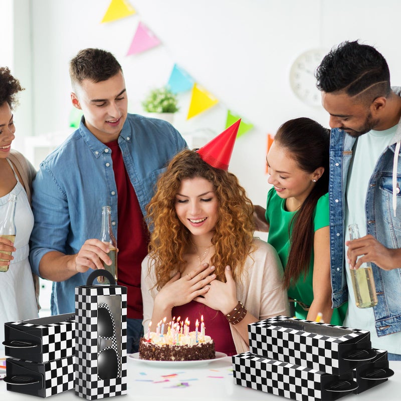 Tellegloww 32 Pcs Race Car Party Favors Set 16 Black and White Checkered Favor Boxes and 16 Checkered Sunglasses Gift Boxes for Race Car Party Birthday Decorations - Image 5