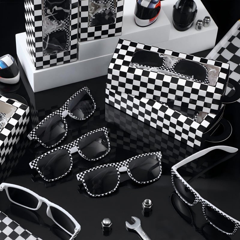 Tellegloww 32 Pcs Race Car Party Favors Set 16 Black and White Checkered Favor Boxes and 16 Checkered Sunglasses Gift Boxes for Race Car Party Birthday Decorations - Image 4