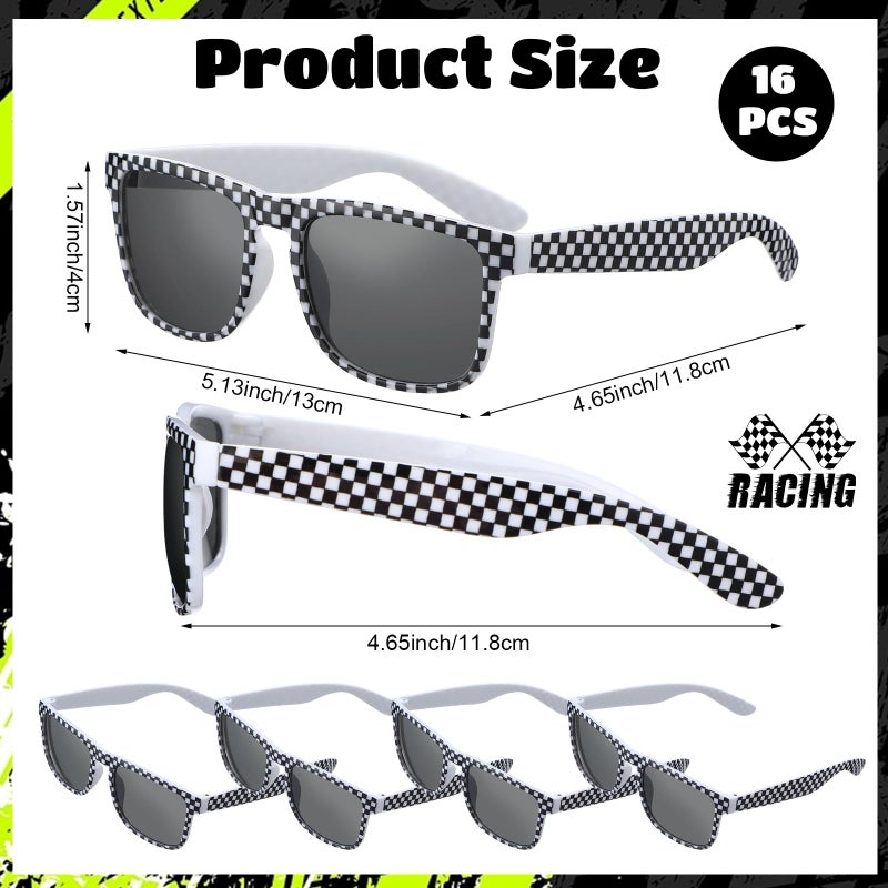 Tellegloww 32 Pcs Race Car Party Favors Set 16 Black and White Checkered Favor Boxes and 16 Checkered Sunglasses Gift Boxes for Race Car Party Birthday Decorations - Image 3