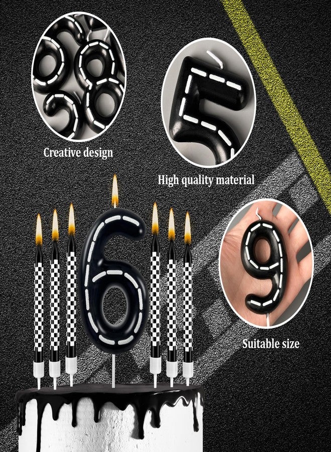 Zlongron 13-Pack Black & White Checkered Racing Birthday Candles – Number Candle with Checkered Candles for Race Car Theme Cake Decorations, Birthday Party Supplies（6） - Image 3