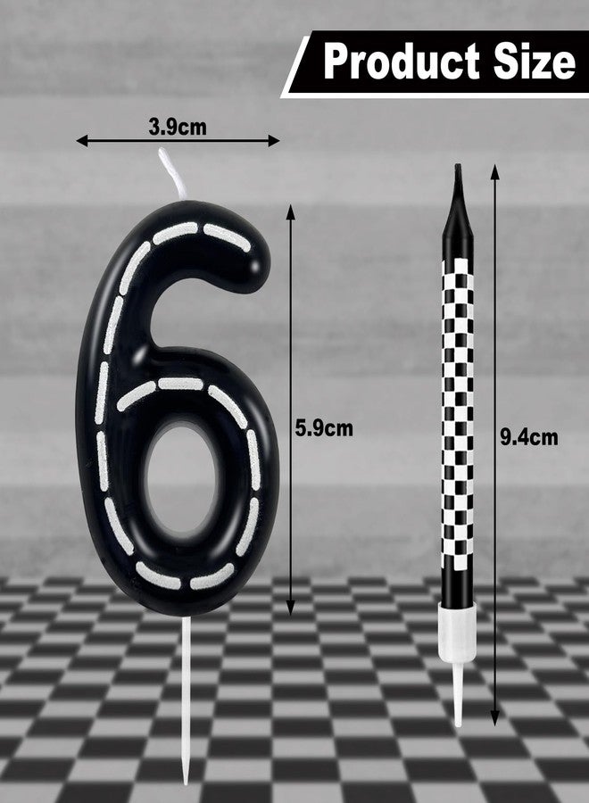 Zlongron 13-Pack Black & White Checkered Racing Birthday Candles – Number Candle with Checkered Candles for Race Car Theme Cake Decorations, Birthday Party Supplies（6） - Image 2