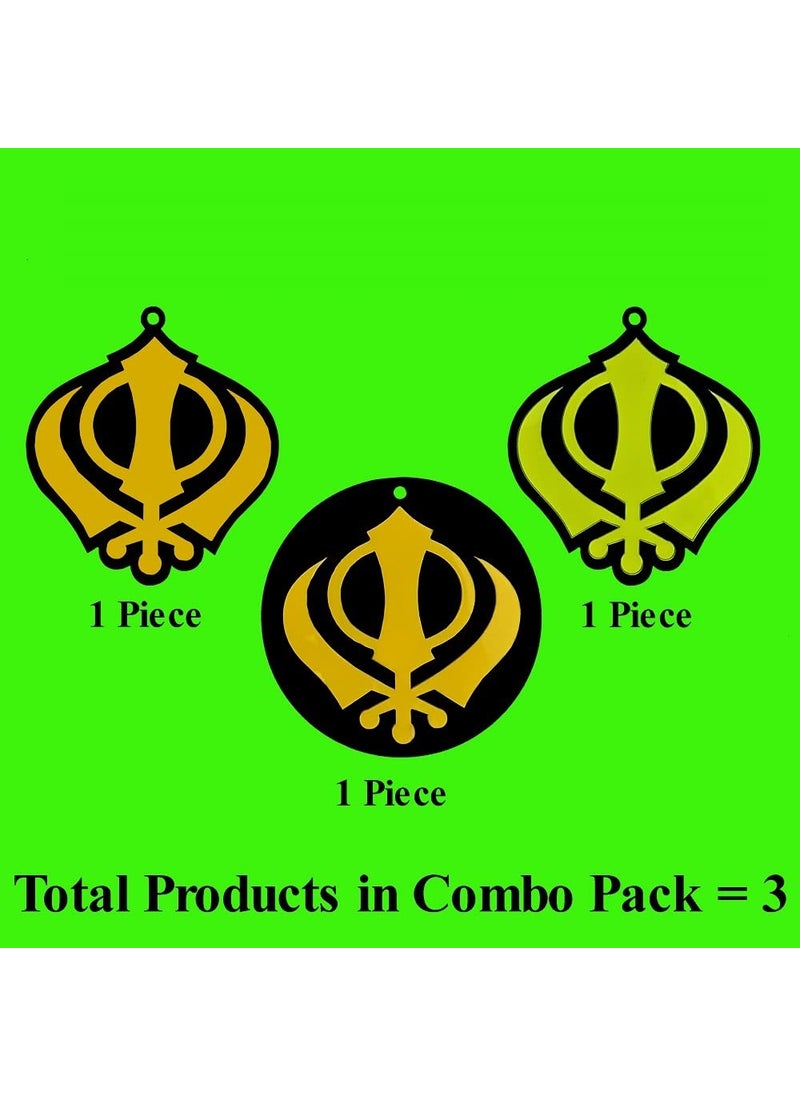 Divya Mantra Divya Mantra Sikh Khanda for Car Home Wall Decor Temple Pooja Items Sacred Religious Decorative Showpiece Interior Hanging Accessories Puja Symbol Lucky Charm Double Sided Green Yellow Set of 3  - Image 2