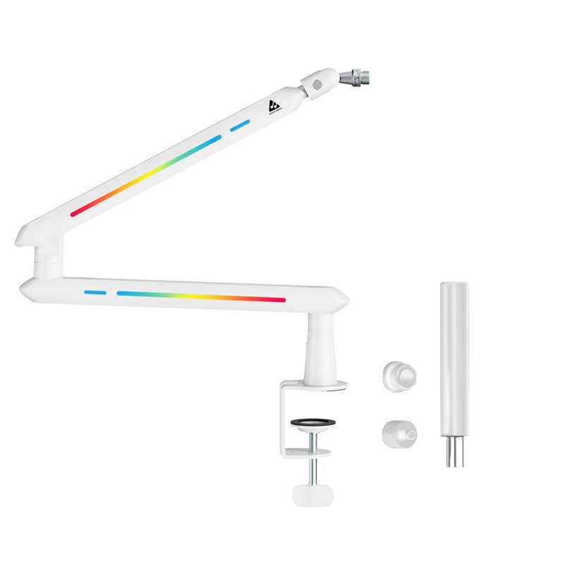Audio Array حامل ميكروفون AA-19WL RGB منخفض الارتفاع مع رافع | مدى 71 سم و 20 تأثير إضاءة RGB و إدارة كابلات مدمجة | تشطيب غير لامع مع تعديلات مرنة | سعة وزن 2 كجم | أبيض - Image 1