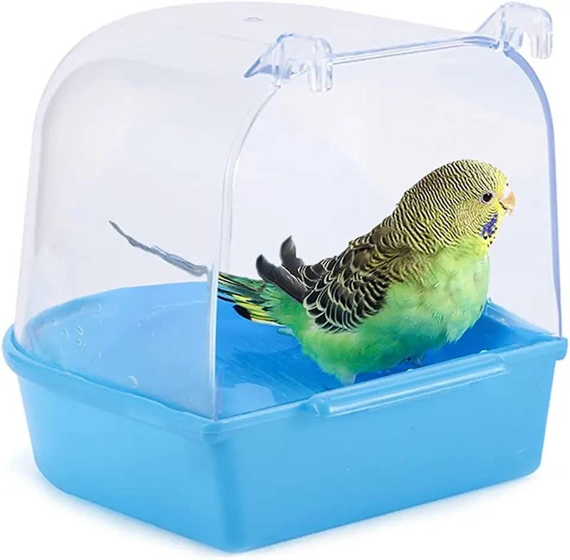 Sage Square Bird Bath Box, Friendly Color Caged Bird Bathing Tub with Hole for Water Spray for Small Birds Canary Budgies Parrots (Blue) - Image 1