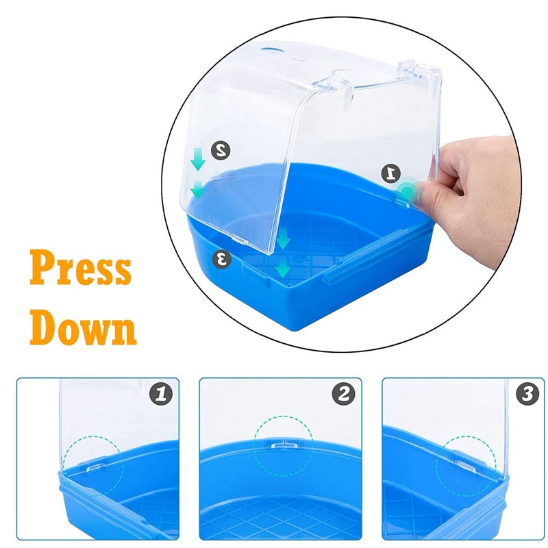 Sage Square Bird Bath Box, Friendly Color Caged Bird Bathing Tub with Hole for Water Spray for Small Birds Canary Budgies Parrots (Blue) - Image 2