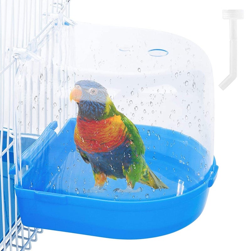 Sage Square Bird Bath Box, Friendly Color Caged Bird Bathing Tub with Hole for Water Spray for Small Birds Canary Budgies Parrots (Blue) - Image 4