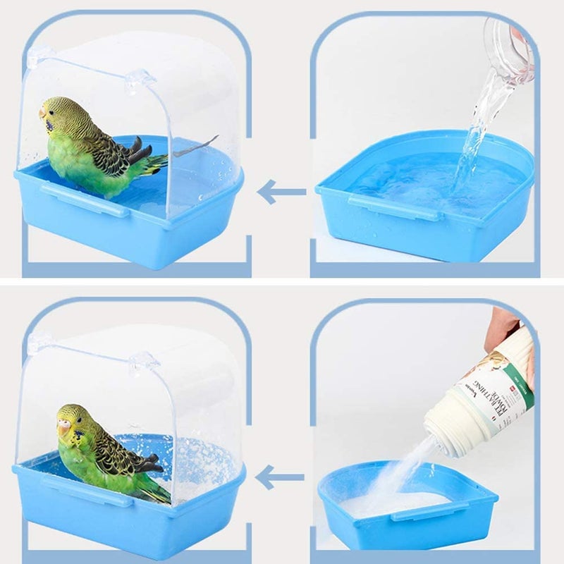 Sage Square Bird Bath Box, Friendly Color Caged Bird Bathing Tub with Hole for Water Spray for Small Birds Canary Budgies Parrots (Blue) - Image 3