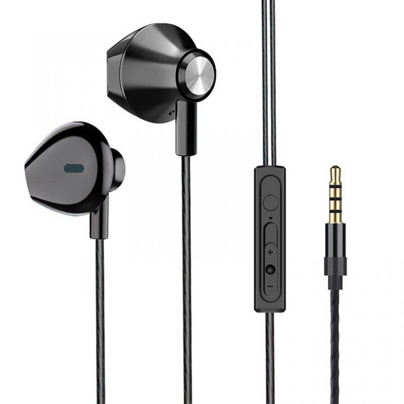 Wired In-Ear Gaming Headset: Black Aluminum Metal Body, Noise-Canceling Microphone, 45-Degree Ergonomic Design - High-Fidelity Sound, Sturdy Wire, Heavy Bass for Gaming, Computer and Cell Phone Use - Image 1