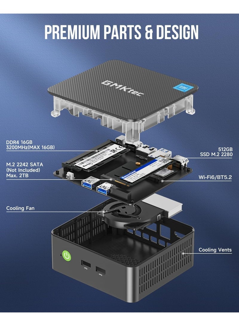 GMKtec Ultracompact Mini PC NucBox G3 Plus with Intel N150 Processor (Up to 3.60GHz) 16GB DDR4 RAM 512GB PCIe M.2 SSD Intel i226-V 2.5Gbps LAN Wi-Fi 6 Bluetooth 5.2 Dual 4K HDMI USB 3.2 Desktop Computer for Office and Business NucBox G3 PLUS - Image 5