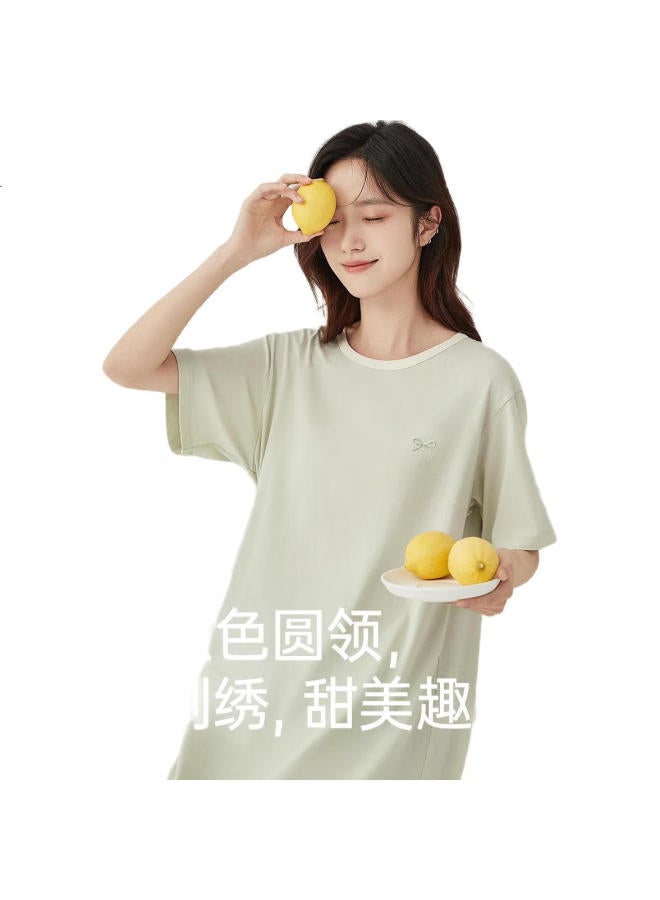 Top melon Ding Guagua Women'S Pure Cotton Summer Short Sleeve Sleep Dress, Can Be Worn Outside, Home Dress, Sea Salt Mint 165 - Image 3