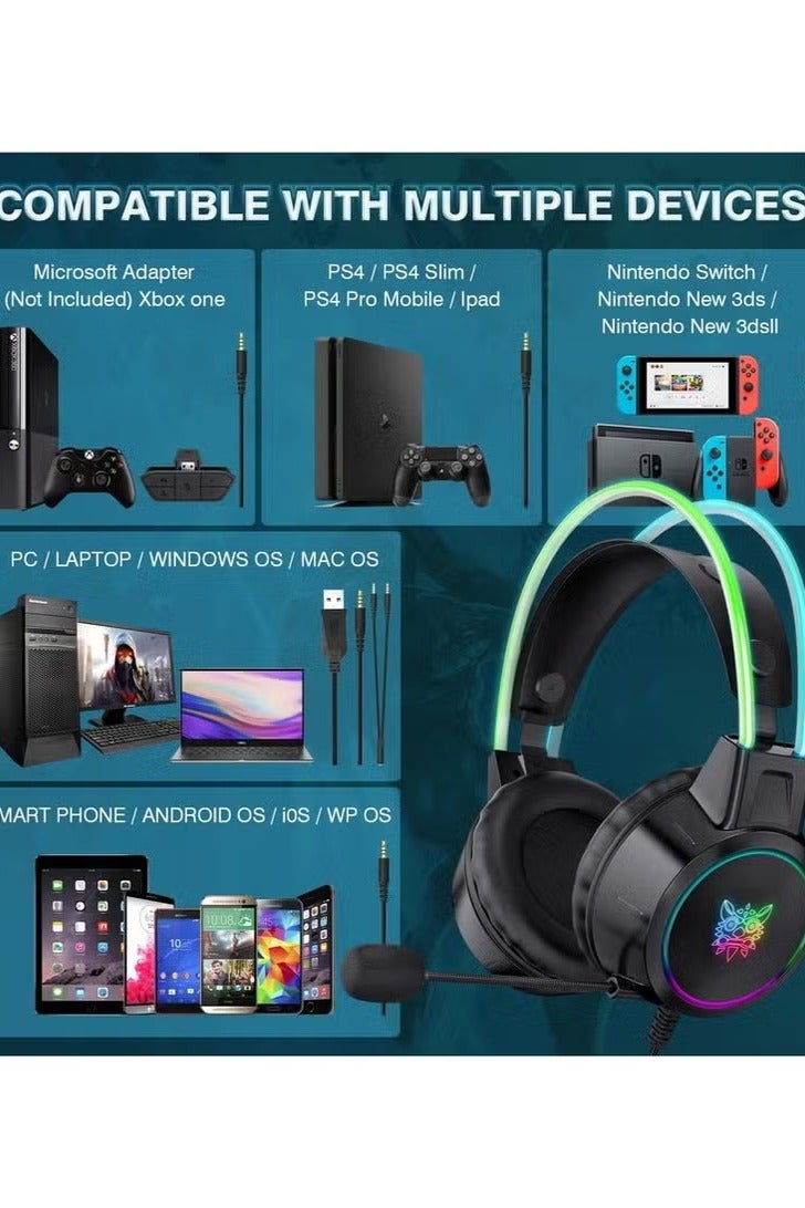 onikuma X15 Pro Wired Over-Ear Gaming Headphones with Mic & LED Light – Black | Noise-Isolating Surround Sound Gaming Headset for PS4, PS5, Xbox One, Xbox Series X/S, Nintendo Switch, PC & Laptop | Adjustable Fit, Soft Cushions, 3.5mm Audio Jack - Image 3