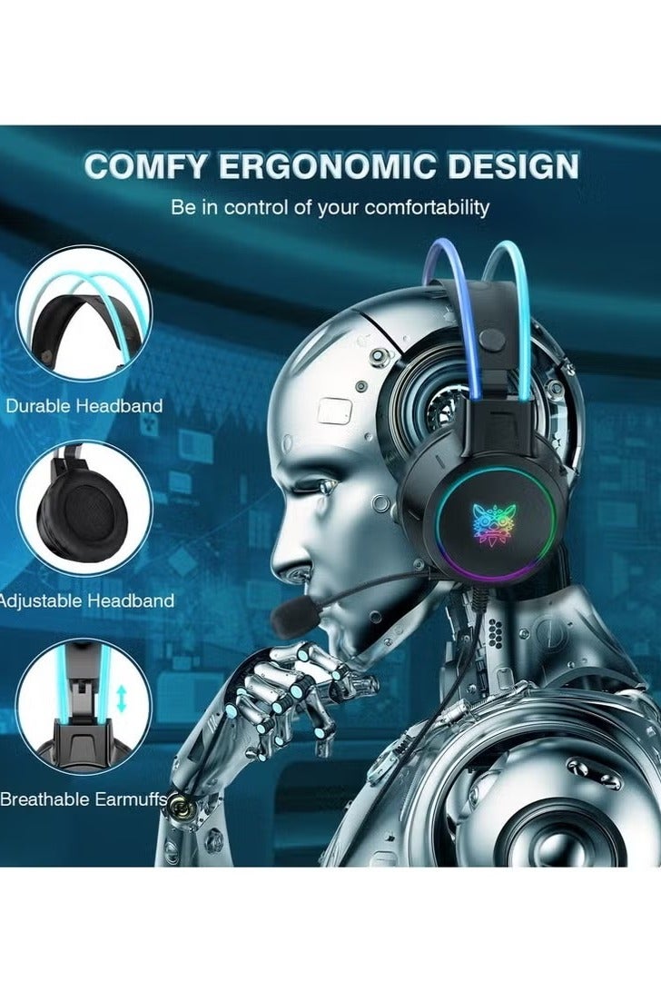 onikuma X15 Pro Wired Over-Ear Gaming Headphones with Mic & LED Light – Black | Noise-Isolating Surround Sound Gaming Headset for PS4, PS5, Xbox One, Xbox Series X/S, Nintendo Switch, PC & Laptop | Adjustable Fit, Soft Cushions, 3.5mm Audio Jack - Image 4