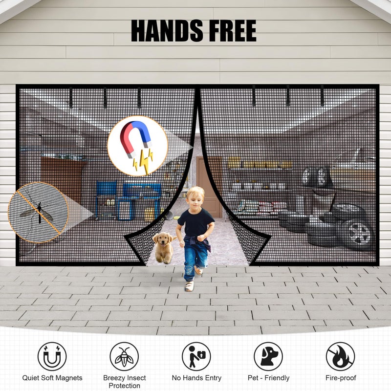 LIAMST Garage Door Screen for 2 Car Garage-16x7FT Magnetic Garage Door Screen,Upgraded Heavy Duty Polyethylene Terephthalate with 6 Roll Up Starps for Patio, Outdoor Black - Image 4