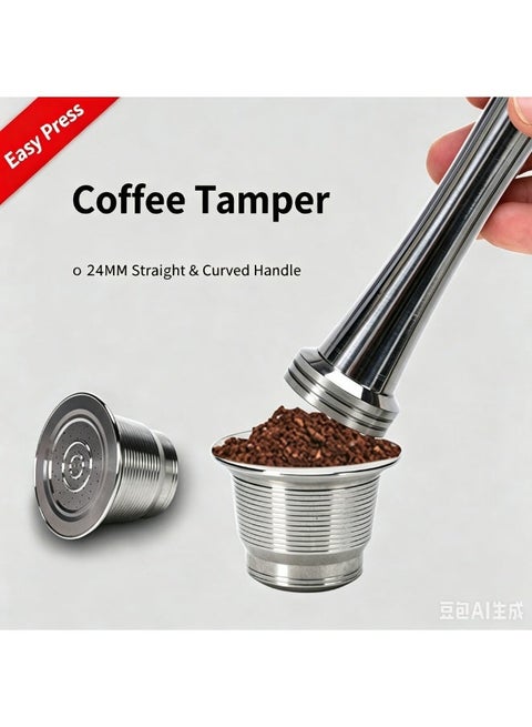 24mm Reusable Stainless Steel Coffee Capsule with Tamper, Food Grade 304 Steel Refillable Coffee Pod with Upgraded Crema Filter, Espresso Barista Kit