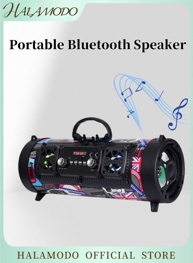 Portable Bluetooth Speaker Wireless Speakers with Subwoofer & FM Radio & RGB Lights 2000mAh Heavy Bass Stereo Speaker for Home Outdoor Party Travel Camping Meeting Stage Show