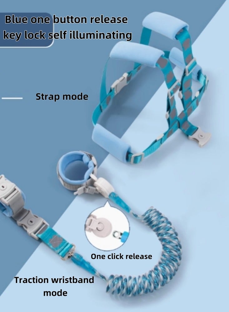 Baby Anti Lost Strap Bracelet Dual-Use (Rabbit Blue 2.5-Meter One Click Release Key Lock Self Luminous) - Image 3