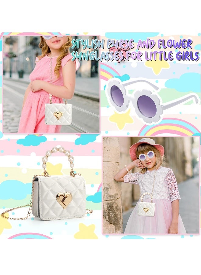 Adorable Girls Handbag Set with Adjustable Chain, Stylish Shoulder Bags and Sunglasses, Perfect Birthday Gifts for Kids Aged 3 to 6 Years (White)  - Image 4