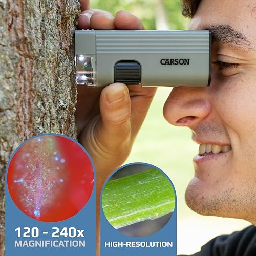 Carson MicroPic 120x-240x Magnification, High-Resolution LED Pocket Microscope with Smartphone Adapter Clip for Digiscoping, Educational STEM Tool (MP-400) - Image 2