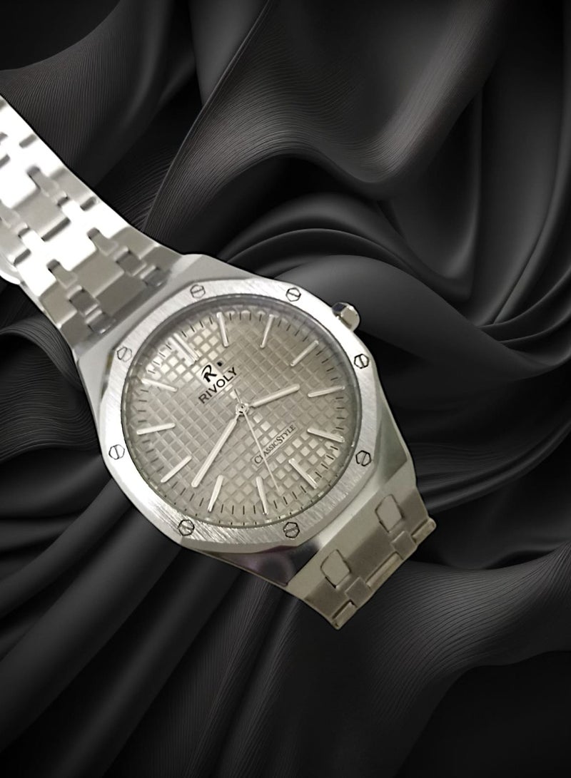 Rivoly Men's Stainless Steel Analog Quartz Watch, Easy to Read Fashion Design Waterproof Classic Luxury Big Face Wrist Watch - Image 3