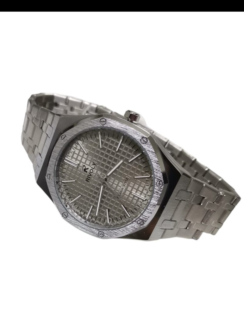 Rivoly Men's Stainless Steel Analog Quartz Watch, Easy to Read Fashion Design Waterproof Classic Luxury Big Face Wrist Watch - Image 4