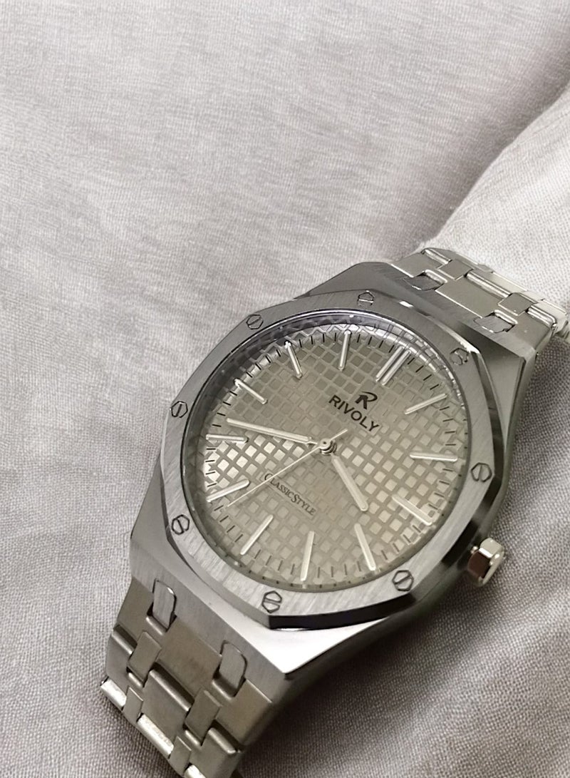 Rivoly Men's Stainless Steel Analog Quartz Watch, Easy to Read Fashion Design Waterproof Classic Luxury Big Face Wrist Watch - Image 1