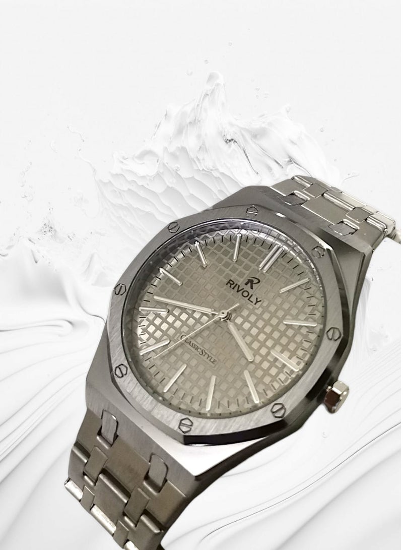 Rivoly Men's Stainless Steel Analog Quartz Watch, Easy to Read Fashion Design Waterproof Classic Luxury Big Face Wrist Watch - Image 2