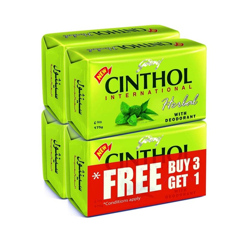Godrej Cinthol International Herbal Bath Soap with Deodorant Fragrance- 4X175gms