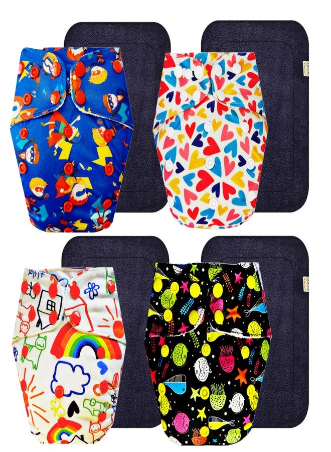 Dumbledo Premium Cloth Diaper with Black Insert (Pack of 4) | Dry Feel and Comfortable | Reusable & Washable | Easy to Clean | All-Day Wear | 3 Months - 3 Years | Unisex Baby - Image 1