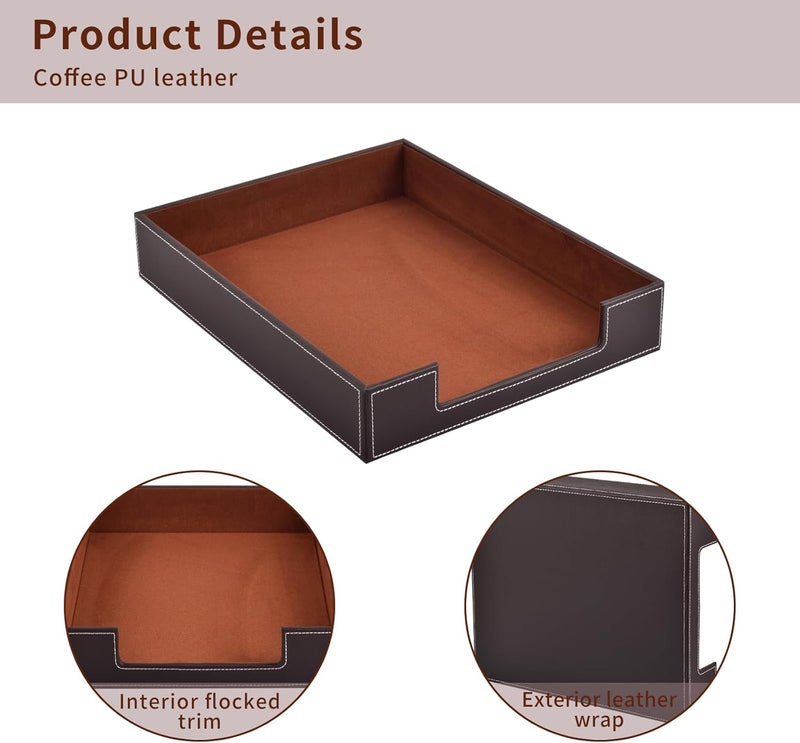 RHCSZ PU Leather 1-Layer Stackable Office File Document Tray Case Rack Paper Letter Tray Desk File Document Organizer Holder (Coffee) - Image 5