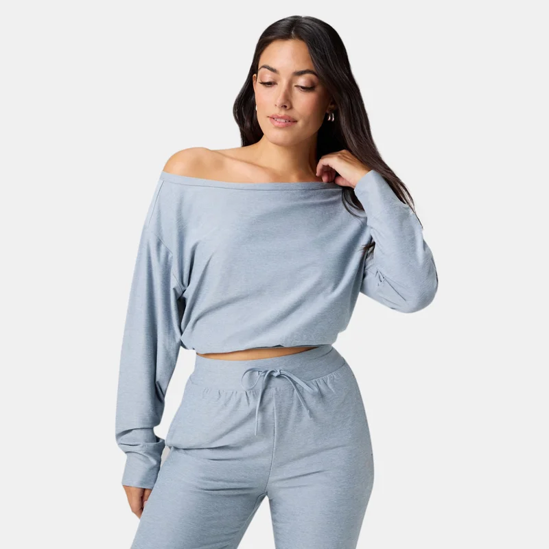 Fabletics سويتشيرت بأكتاف مكشوفة كلاود جيرسي للنساء