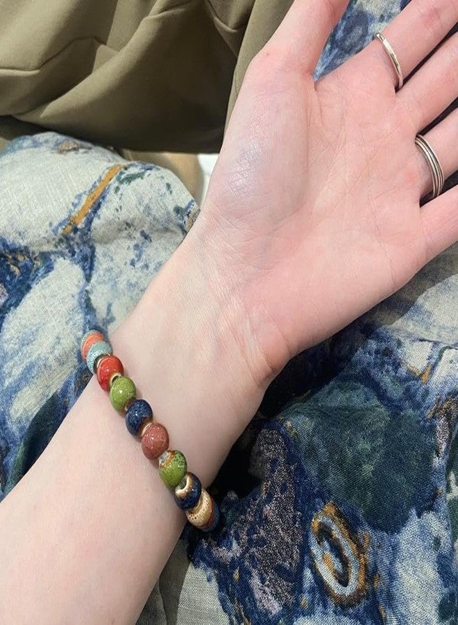 زيتوب سوار زيتوب المطاطي المصنوع من خرز السيراميك الملون، سوار خرز سيراميك مصنوع يدويًا، سلسلة يد مرنة بأشكال مختلفة للنساء (نوع دائري) - Image 5