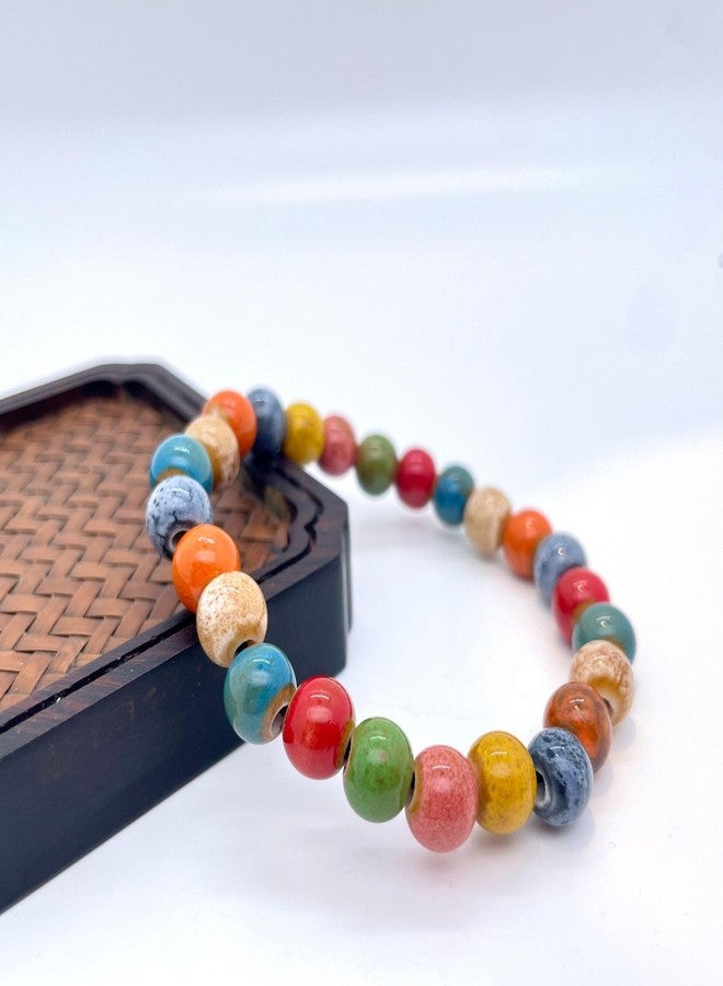 زيتوب سوار زيتوب المطاطي المصنوع من خرز السيراميك الملون، سوار خرز سيراميك مصنوع يدويًا، سلسلة يد مرنة بأشكال مختلفة للنساء (نوع دائري) - Image 4