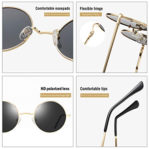COASION Retro Small Round Polarized Sunglasses for Women Men Circle UV400 Sun Glasses (Silver Frame/Green Mirror Lens) - Image 5