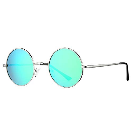 COASION Retro Small Round Polarized Sunglasses for Women Men Circle UV400 Sun Glasses (Silver Frame/Green Mirror Lens) - Image 2