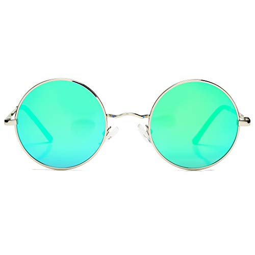 COASION Retro Small Round Polarized Sunglasses for Women Men Circle UV400 Sun Glasses (Silver Frame/Green Mirror Lens) - Image 4