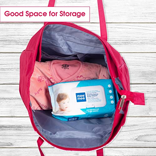 Mee Mee Nursing Diapers Bag |Adjustable Strap,Water&Stain Resistant BackPack |Spacious Bag With Multi Pockets for Keeping Milk Bottle With Diaper Changing Mat |All Baby Essentials In1 Bag (Pink) - Image 3