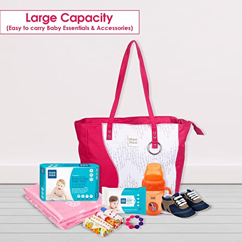 Mee Mee Nursing Diapers Bag |Adjustable Strap,Water&Stain Resistant BackPack |Spacious Bag With Multi Pockets for Keeping Milk Bottle With Diaper Changing Mat |All Baby Essentials In1 Bag (Pink) - Image 2