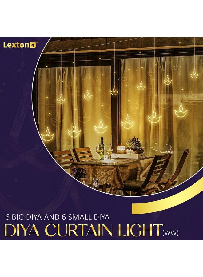 Lexton Diya Curtain String Lights 6 Big Diya and 6 Small Diya with 8 Flashing Modes- Decoration for Home (Warm White, Pack of 1), Standard - Image 3