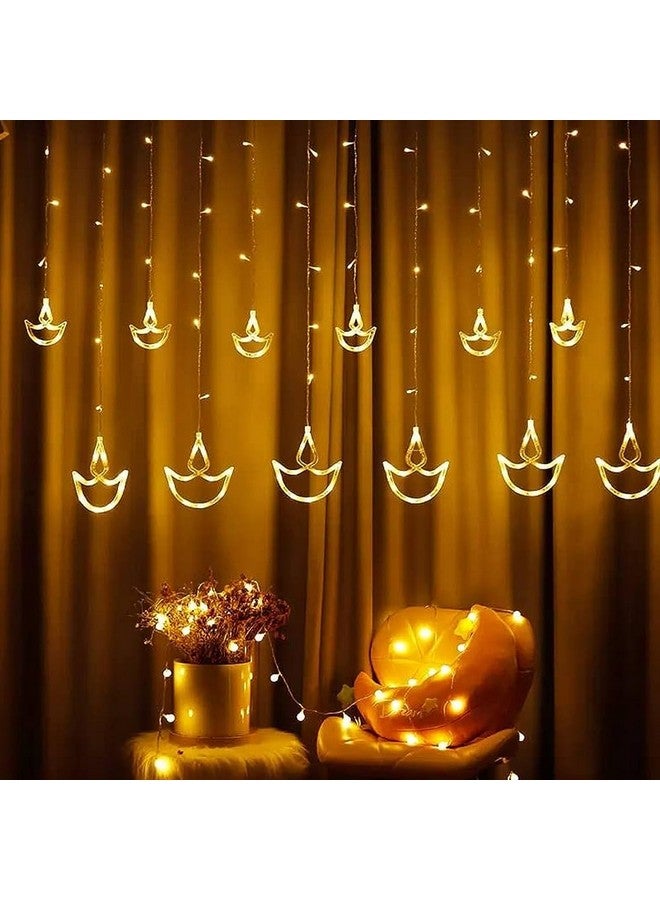 Lexton Diya Curtain String Lights 6 Big Diya and 6 Small Diya with 8 Flashing Modes- Decoration for Home (Warm White, Pack of 1), Standard - Image 1