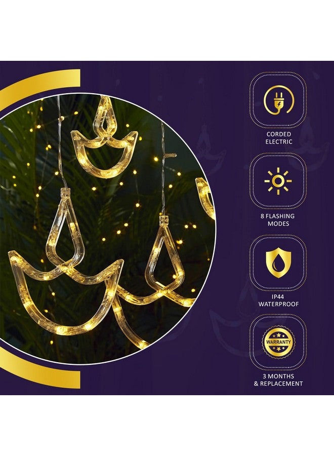 Lexton Diya Curtain String Lights 6 Big Diya and 6 Small Diya with 8 Flashing Modes- Decoration for Home (Warm White, Pack of 1), Standard - Image 5