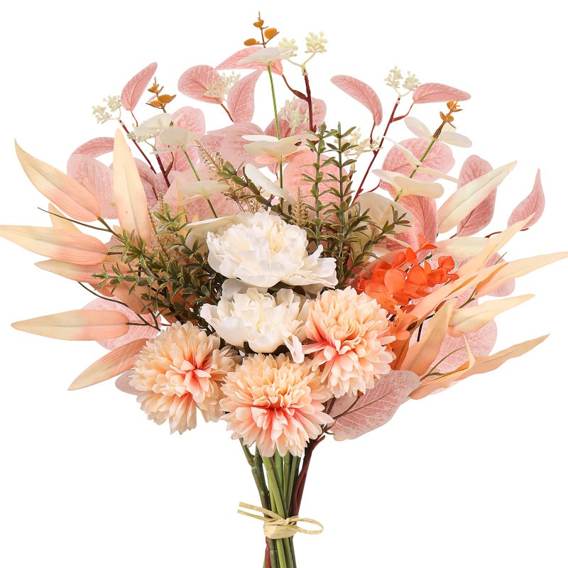 Pusuny Fake Artificial Flowers Bouquet for Decoration, Silk Flower Arrangements Faux Flowers Plant Wedding Bride Bouquets Tables Centerpieces for Rustic Home Decor Indoor Vase Floral Table Decor (Champagne) - Image 1