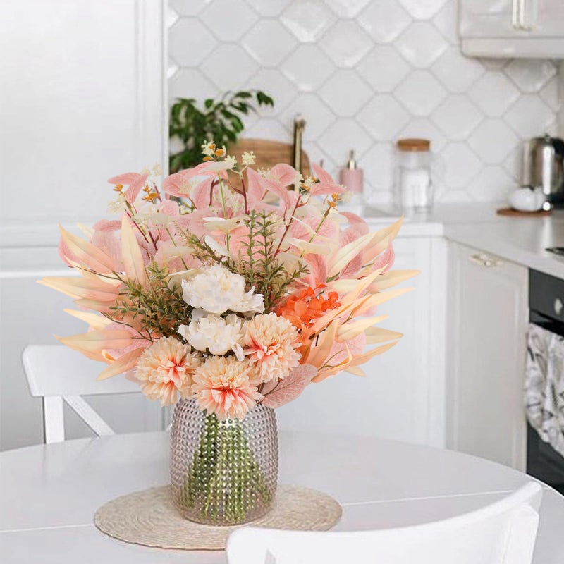 Pusuny Fake Artificial Flowers Bouquet for Decoration, Silk Flower Arrangements Faux Flowers Plant Wedding Bride Bouquets Tables Centerpieces for Rustic Home Decor Indoor Vase Floral Table Decor (Champagne) - Image 5